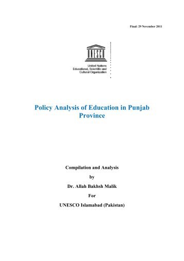 Policy Analysis of Education in Punjab Province - UNESCO Islamabad