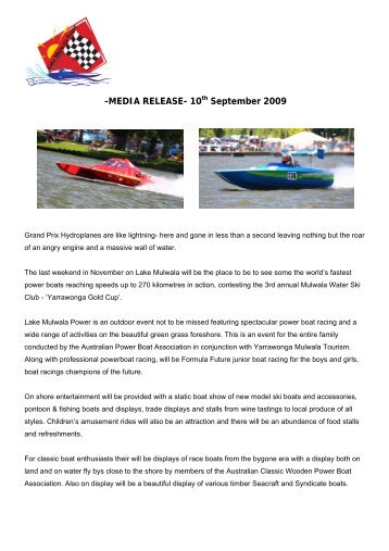 -MEDIA RELEASE- 10th September 2009 - Australian Power Boat ...
