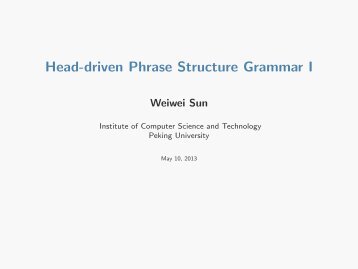 Head-driven Phrase Structure Grammar I