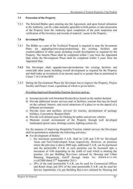 Revised RFP for Lease Cum Development of Tourism Properties ...