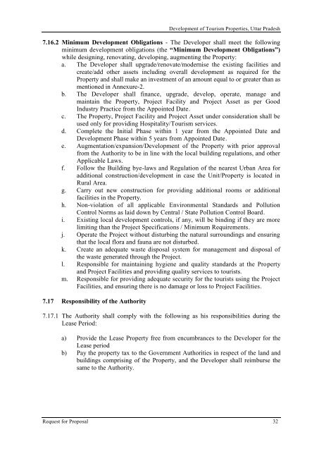 Revised RFP for Lease Cum Development of Tourism Properties ...