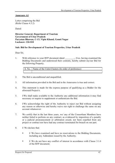 Revised RFP for Lease Cum Development of Tourism Properties ...