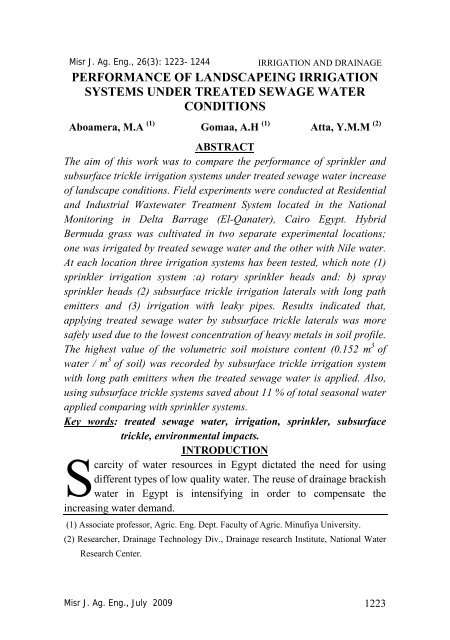 Misr J. Ag. Eng., 26(3) - Misr Journal Of Agricultural Engineering ...