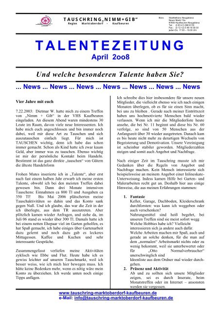 Talentezeitung Tauschring Marktoberdorf Biessenhofen