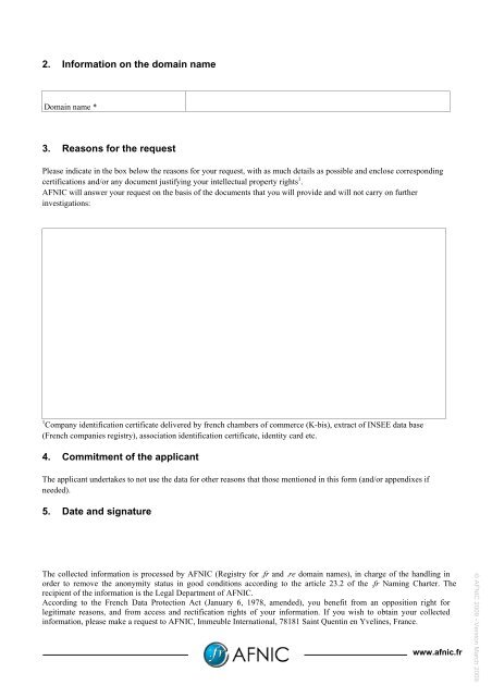 Personal data disclosure request form - Afnic