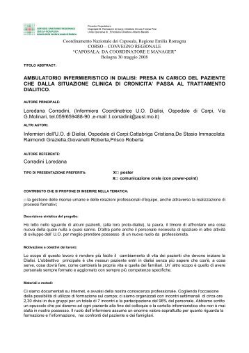 Ambulatorio infermieristico in dialisi - AUSL di Modeâ¦ - caposala.net