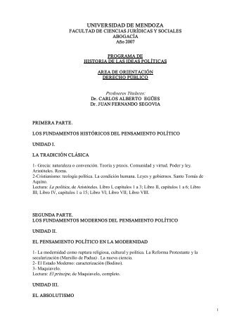 Historia de las Ideas PolÃ­ticas - Universidad de Mendoza