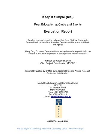 Keep It Simple (KIS) Evaluation Report - Democracy, Cities & Drugs II