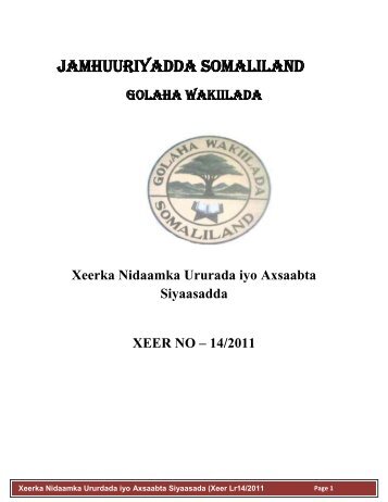 JAMHUURIYADDA SOMALILAND - Somaliland Law