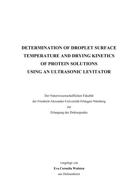 determination of droplet surface temperature and drying kinetics of ...