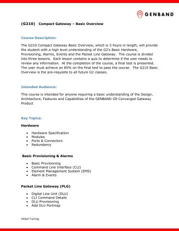 (G210) Compact Gateway â Basic Overview Course ... - Genband
