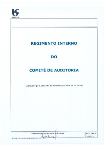 Regimento Interno do ComitÃª de Auditoria - Sabesp