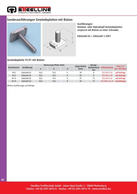Gewindeplatten - Steelline Profiltechnik
