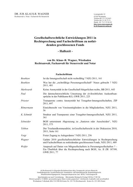 Gesellschaftsrechtliche Entwicklungen 2011 in ... - Raun-wagner.de