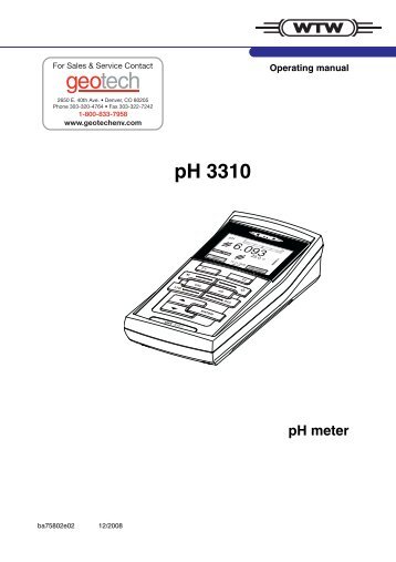 WTW pH 3310 Operating Manual - Geotech Environmental Equipment