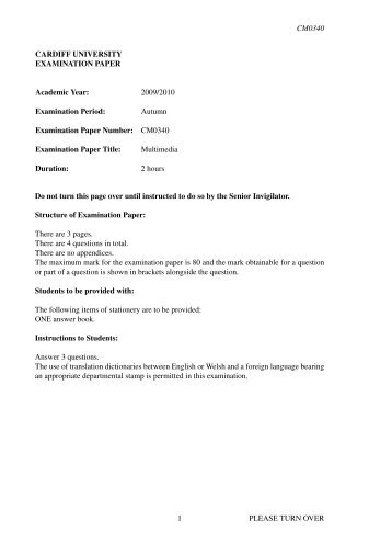 Multimedia BSC EXAM Paper 2010 - Cardiff University