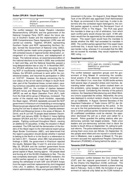 CONFLICT BAROMETER 2008