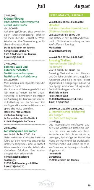 Veranstaltungen von Juli bis Dezember 2012 - Taunus