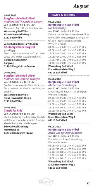 Veranstaltungen von Juli bis Dezember 2012 - Taunus