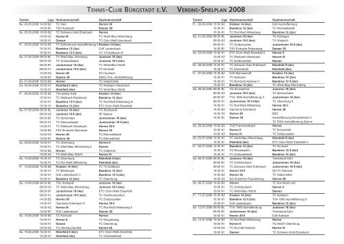 VEREINS-SPIELPLAN 2008 - TC Bürgstadt