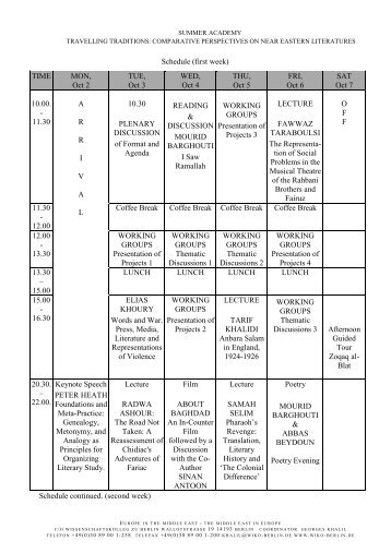 Summer Academy schedule - EUME