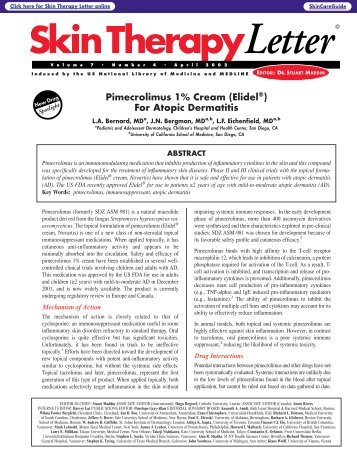 Pimecrolimus 1% Cream (Elidel ) For Atopic Dermatitis