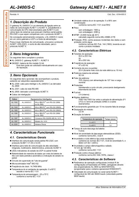 AL-2400/S-C Gateway ALNET I - ALNET II - Altus