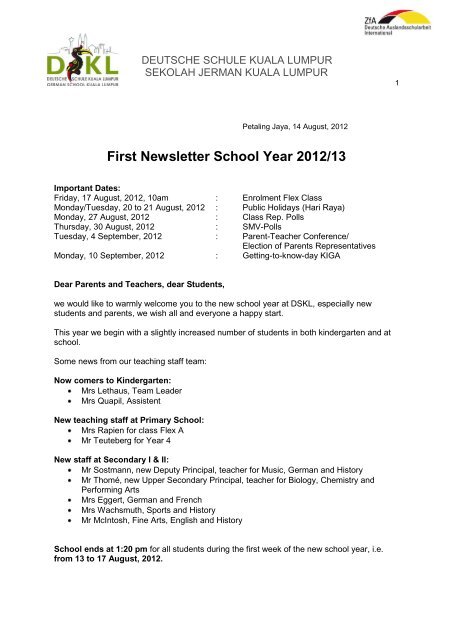 First Newsletter School Year 2012/13 - Deutsche Schule Kuala ...