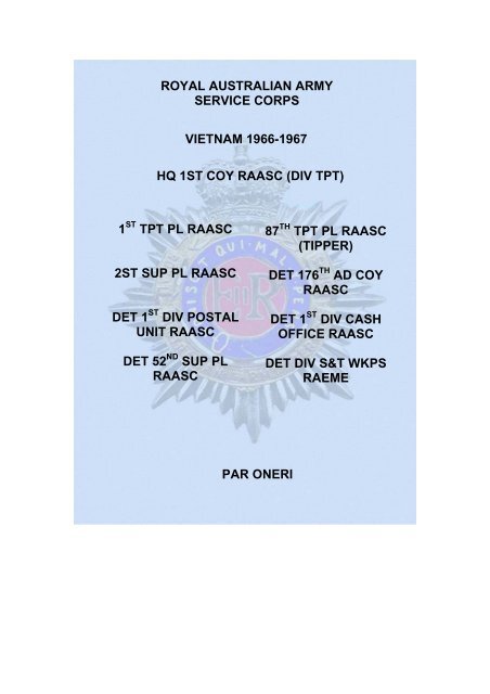 1 Transport Platoon RAASC Vietnam 66-67 - Vietnam Veterans ...