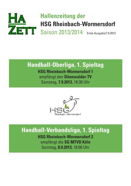 Hallenzeitung Der Hsg Rheinbach Wormersdorf Handball Oberliga
