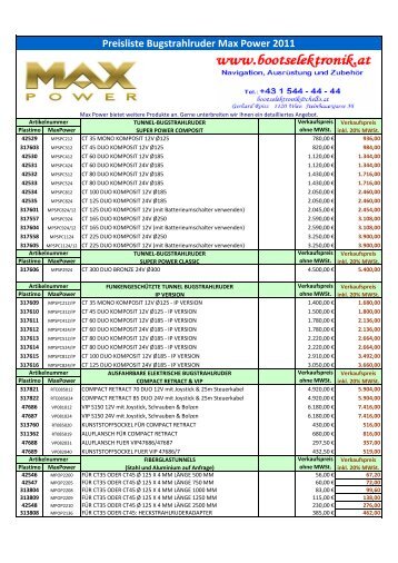 Preisliste Bugstrahlruder Max Power 2011 - Bootselektronik.at