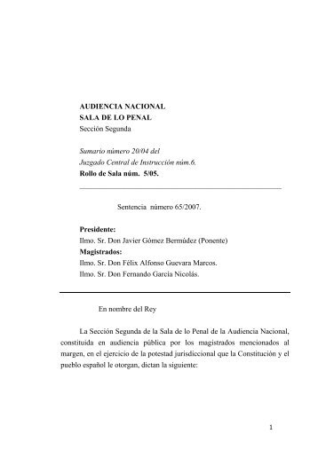 Juicio en primera instancia, Audiencia nacional