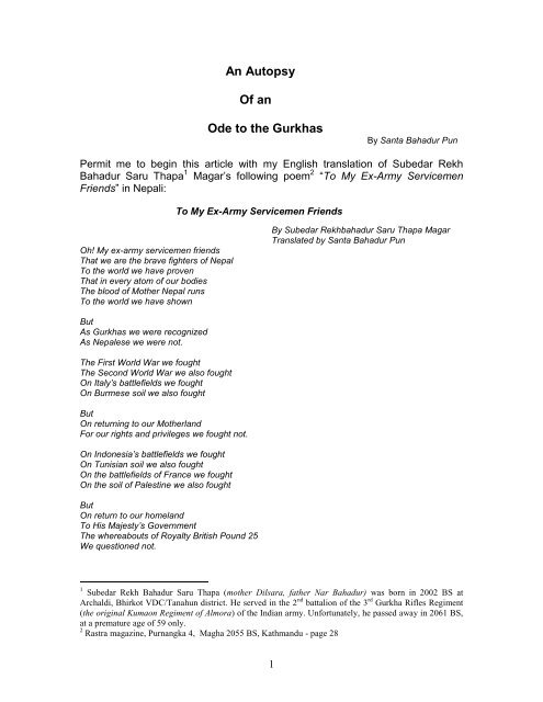 Subedar Rekhbahadur The Magar Studies Center