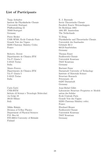 List of Participants - Dr. Thomas E. Exner - Universität Konstanz