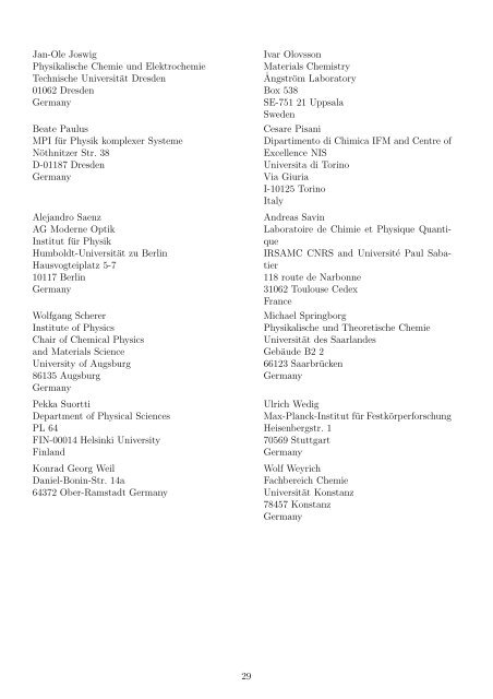 List of Participants - Dr. Thomas E. Exner - Universität Konstanz