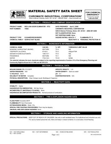 MATERIAL SAFETY DATA SHEET - Chromate Industrial Corporation