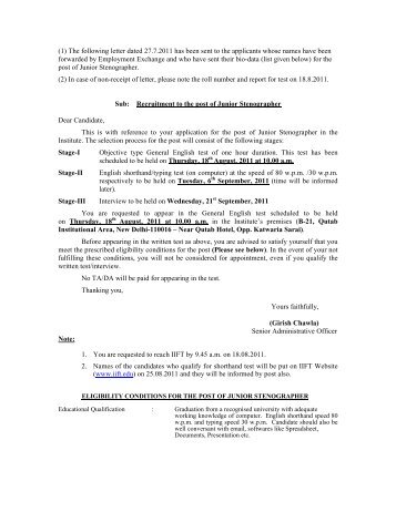 (1) The following letter dated 27.7.2011 has been ... - Computer Centre