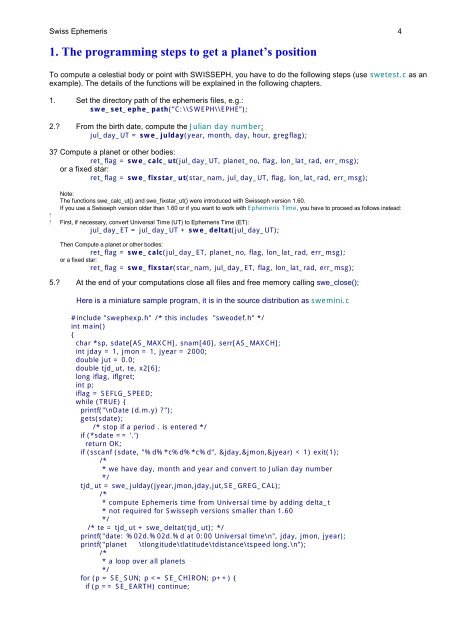 Programming interface to the Swiss Ephemeris - programmiastral.com