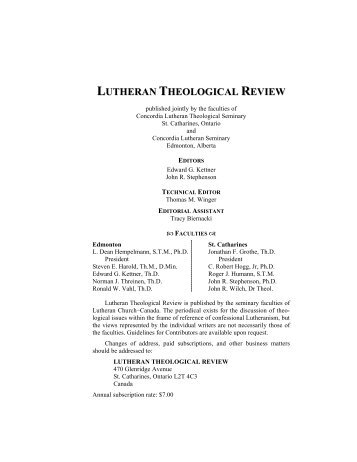 LUTHERAN THEOLOGICAL REVIEW - Brock University