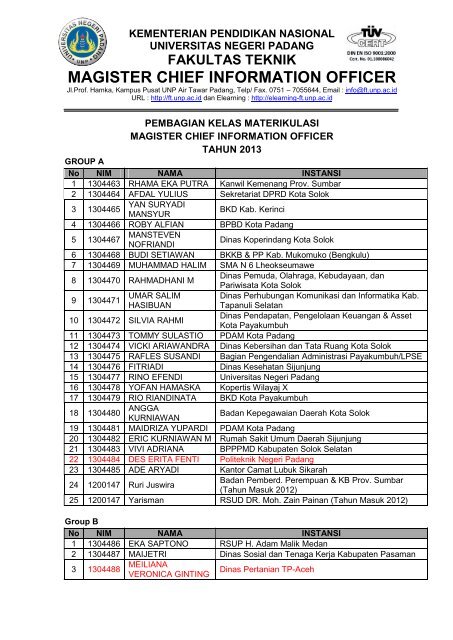 Pembagian Kelas Materikulasi - Magister CIO - Universitas Negeri ...