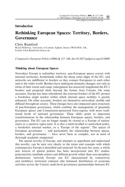 Rethinking European Spaces: Territory, Borders ... - europeanization