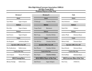 Ohio High School Lacrosse Association (OHSLA) All-Ohio Team ...