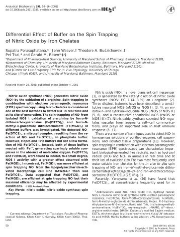 Differential Effect of Buffer on the Spin Trapping of Nitric Oxide by ...