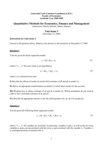 Quantitative Methods for Economics, Finance and Management