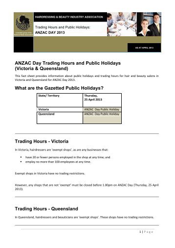 ANZAC Day Trading Hours and Public Holidays (Victoria ... - HBIA