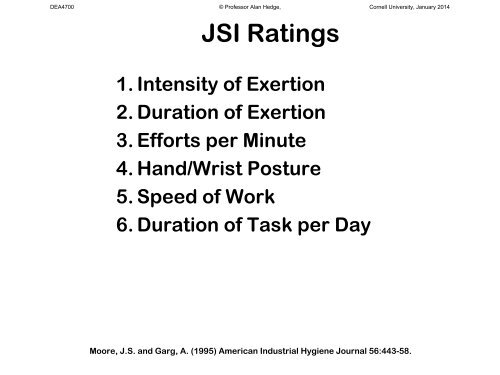 JSI, REBA, RULA - Cornell University Ergonomics Web