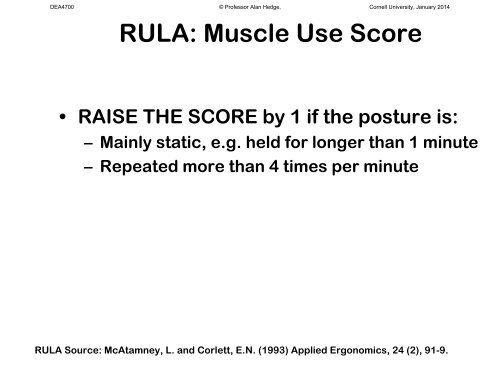 JSI, REBA, RULA - Cornell University Ergonomics Web