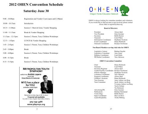 HOMESCHOOL CONVENTION - Oregon Home Education Network