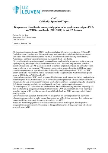 Diagnose en classificatie van myelodysplastische ... - UZ Leuven