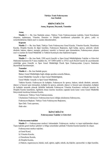 TTF Ana StatÃ¼ - TÃ¼rkiye Tenis Federasyonu